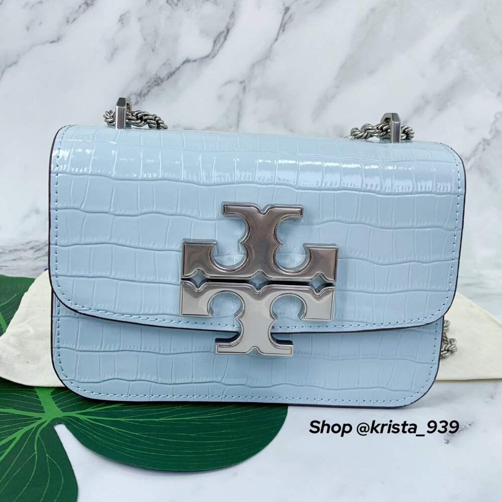 TORY BURCH ELEANOR SMALL Convertible Bag croc-embossed Blue Mist Leather - Picture 4 of 10